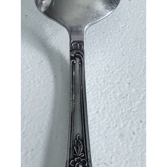 Vtg Amefa Holland Stainless Set Large Serving Spoons Satin Scroll Leaf Flatware - Picture 5 of 10